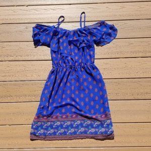 Jessica Simpson Cobalt Blue Dress Paisley Mini Off Shoulder Ruffle Casual XS